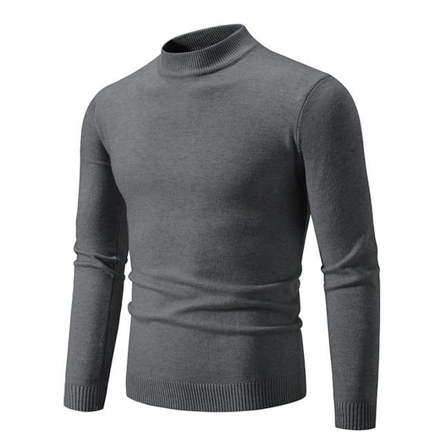 Rbaofujie Chandail pour Hommes Tricot pour Hommes Col Roulé Simulé Vintage Col Rond Couleur Unie Chandail Élastique Molletonné Tendance Chandail Gris Foncé Chandails pour Hommes