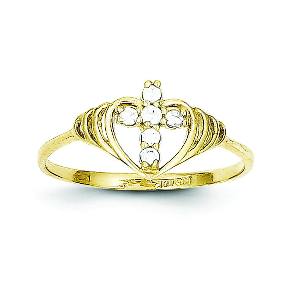 FindingKing - 10K Yellow Gold CZ Polished Cross Ring Jewelry Size 6 - Walmart.com - Walmart.com