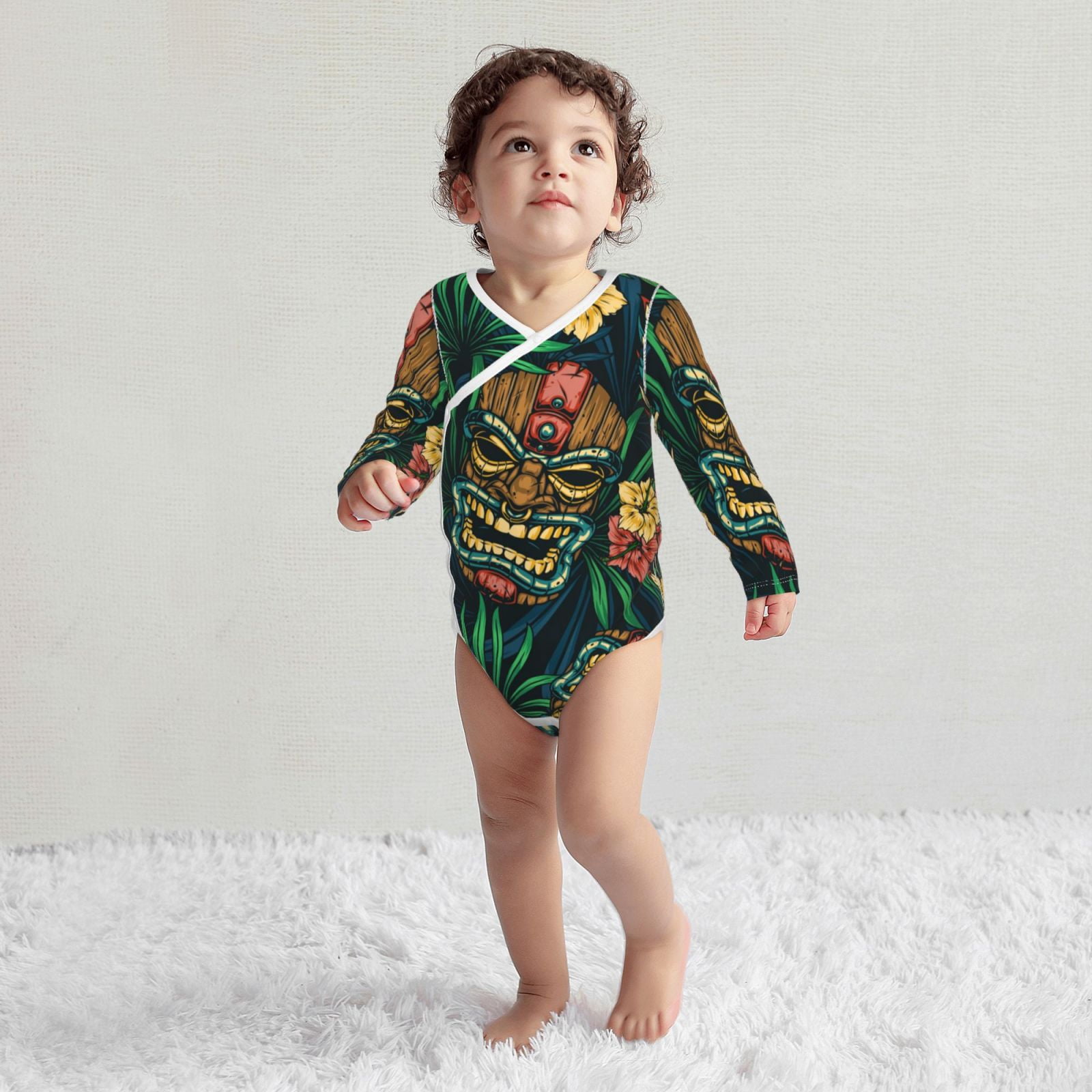 Picia Tropical Tribe Mask for unisex-baby Long-sleeve Bodysuit,Newborn Baby Boy Girl Onsies Bodysuit-12 Months