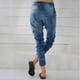 thumbnail image 2 of Pantalones vaqueros con cintura elástica y entrepierna caída para mujer, pantalones harén, pantalones largos de mezclilla con cordón, 2 of 3