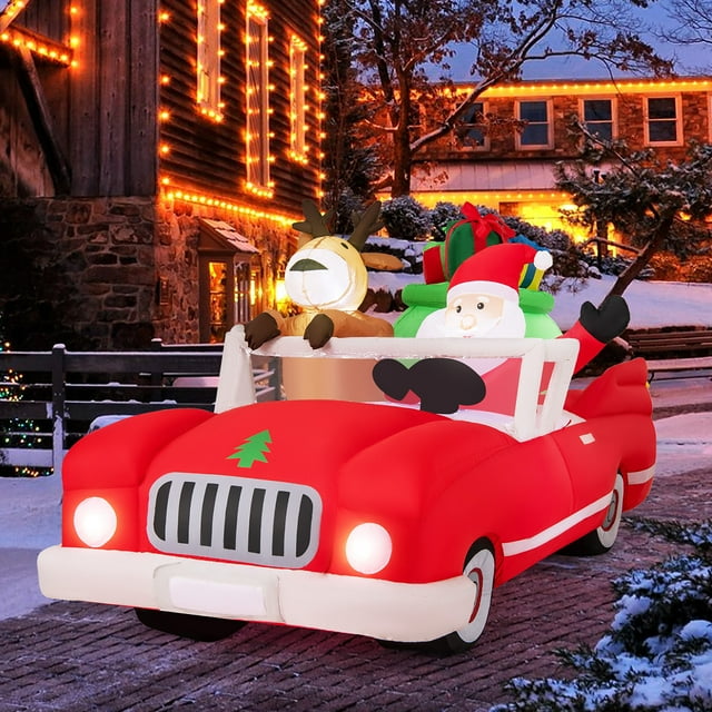 Gymax 7.7 FT Long Christmas Inflatables Lighted Xmas Inflatable Santa Claus