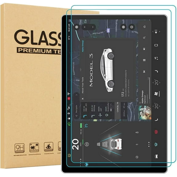 [2 Pack] EliteGadget Glass Screen Protector For Tesla Model 3, Model Y 15" Inch Center Control Touchscreen Car Navigation - Anti Scratch 9H Hardness Tempered Glass Screen Protector