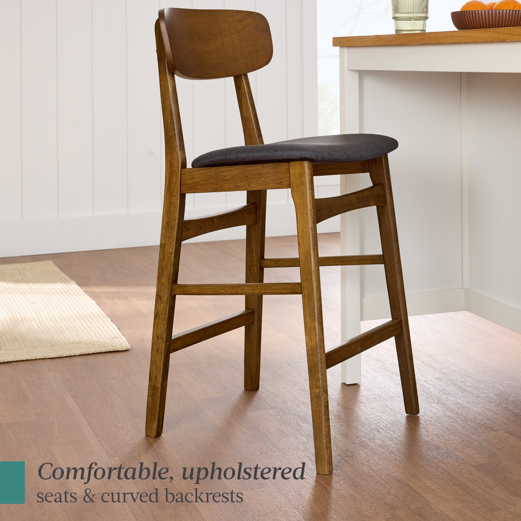 Best Choice Products 2-Piece Farmhouse Counter Height Bar Stool Set w/ Cushioned Seat, Wooden Backrest  Walnut/Charcoal
