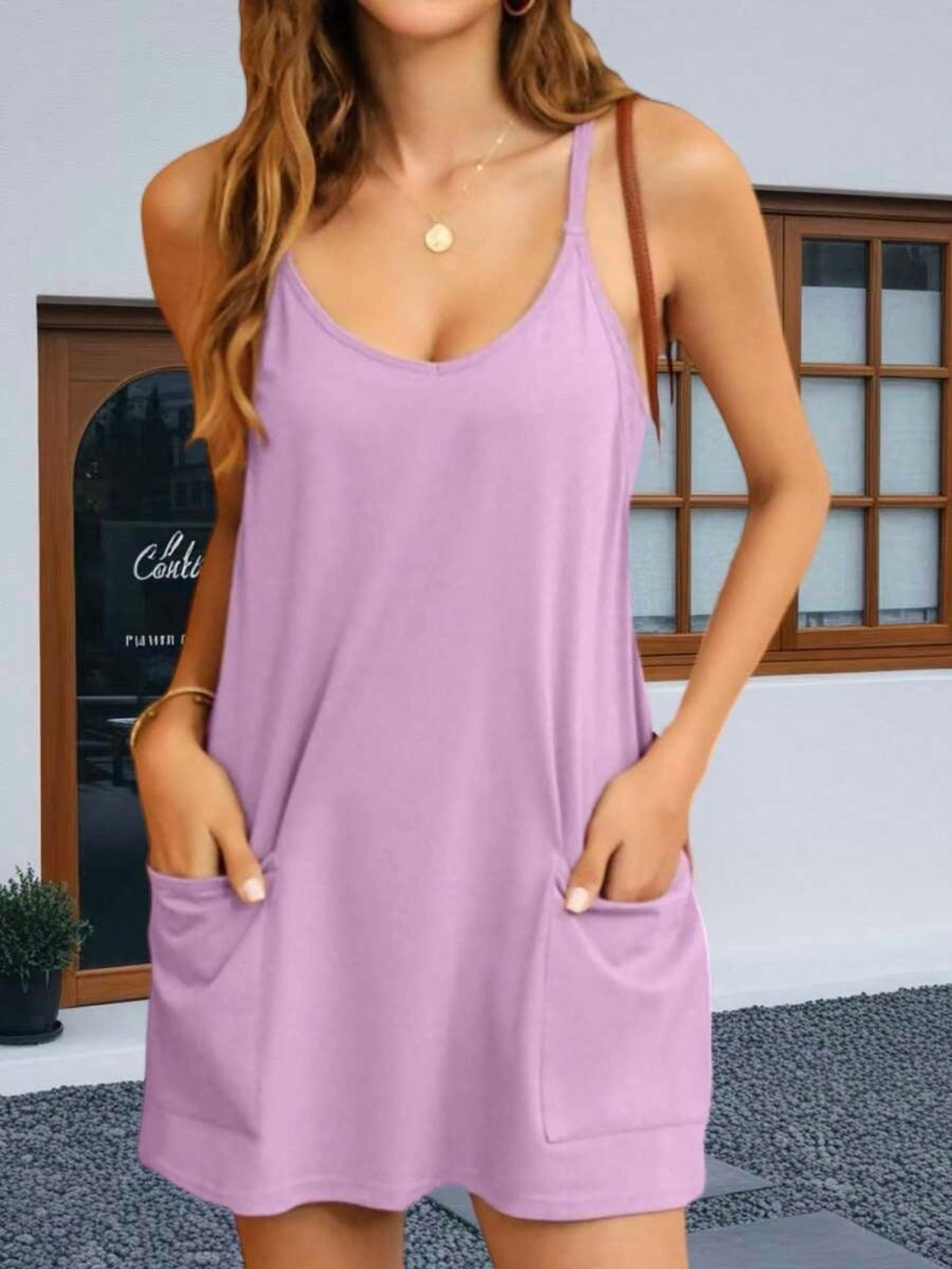 Purple Womens Sleeveless Athletic Tennis Mini Dress With Front Pockets For Workout And Summer