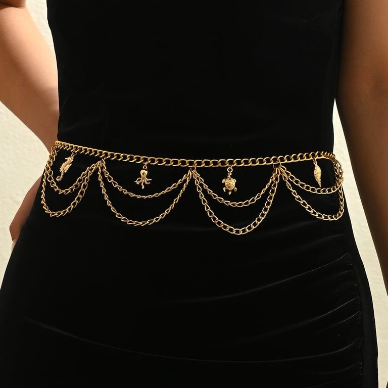 Gold Starfish Shell Charm Waist Chain Beach Belly Body Belt Beach Style 3pcs Conch Shell Starfish Pearl Waist Chain Set  main image 4