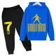 thumbnail image 3 of Conjunto de sudadera con capucha de primavera de Ronaldo, conjunto de 2 piezas de sudadera y pantalones azules informales para niños, ropa deportiva informal, chándal para niños, 3 of 5