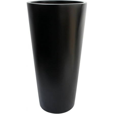 Dublin Tall Round Cylinder Fiberglass Planter (D:13" x H:26", Matte Black)