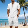 thumbnail image 4 of SOOMLON Mens 2 Piece Short Sets Big and Tall Henley Linen T Shirts Side Tie Jogger Shorts Summer Beach Outfits Sets, 4 of 9