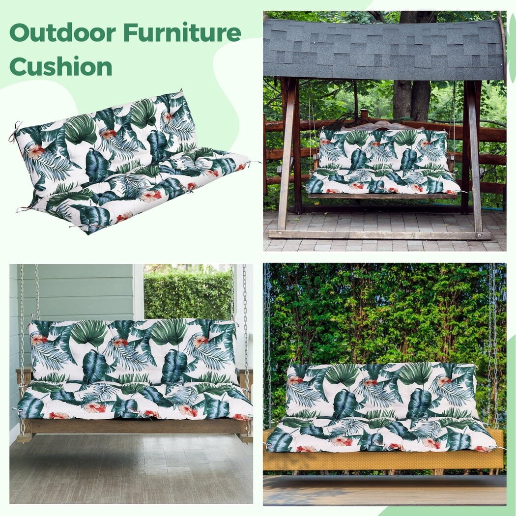 Hanging Seat Replacement Cushion, Outside Bench Cushion with Backrest, 2-3 Seater Cushion with 8 Ties for Outdoor Furniture, 59 x 39 x 4 Inches Porch Hanging Seat Cushion Garden Bench