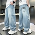 thumbnail image 2 of Shadoumai Boys Straight Leg Stretch Denim Pants, Elastic Waist Pocket Layout, Comfortable Casual Daily Cut for Daily Wear, Wearable Bottoms, 2 of 6
