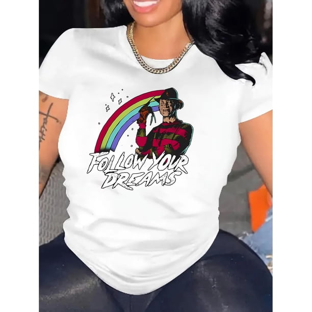Camisetas con gráficos clásico para mujeres y adolescentes y niñas, playera de verano con estampado estéticoWomen's Casual Rainbow Graphic Tee - Comfy Crew Neck Short Sleeve T-Shirt, Perfect for Sum