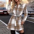 thumbnail image 2 of Tqcoqu Women's Plaid Faux Flannel Shirt Dress,Lapel Long Sleeve Belted Waist Button Down Mini Dress,Fall Winter Trendy Clothes, 2 of 5