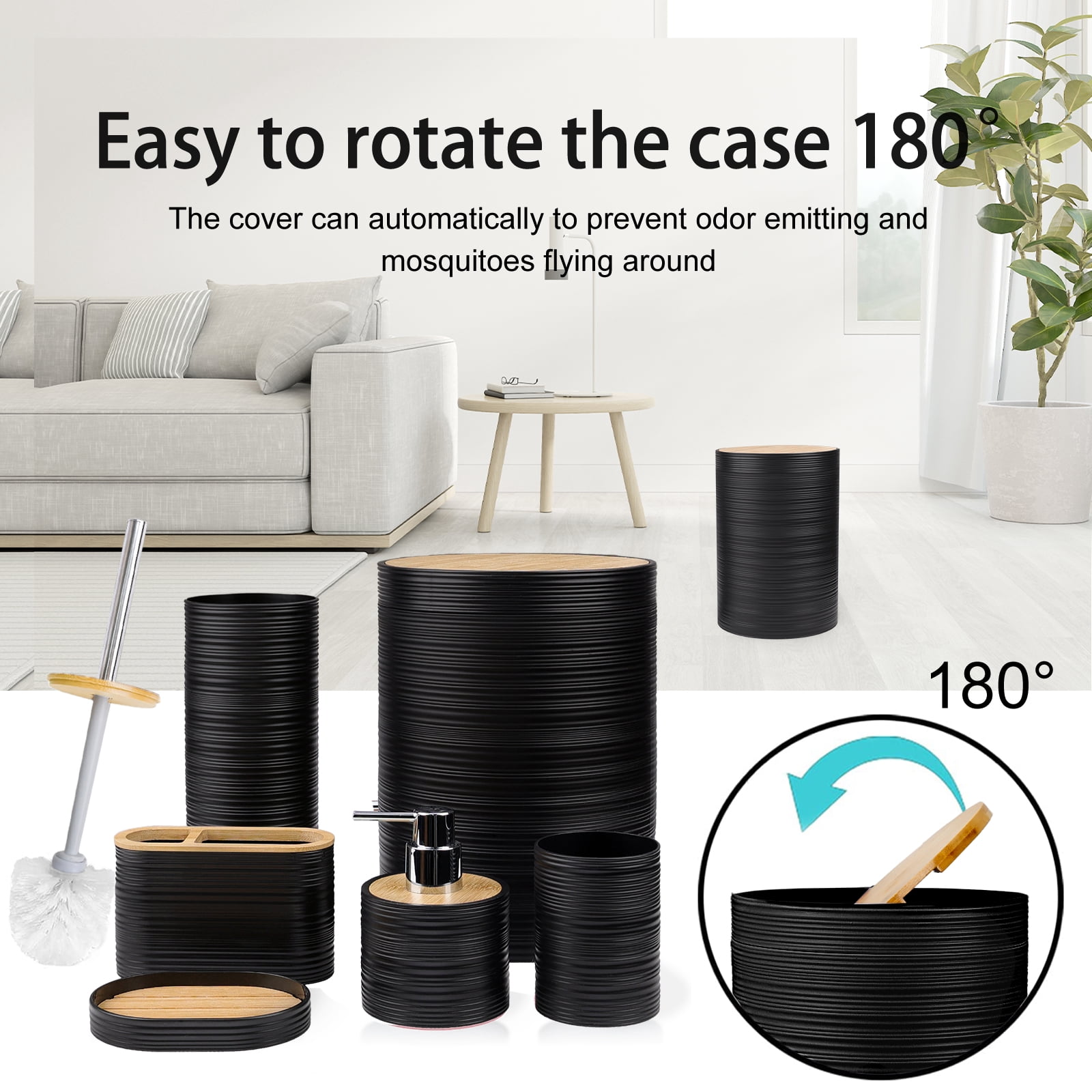 CERBIOR 4PC Bathroom Accessories Set, Black Marble Ensemble with Soap Dispenser, Toothbrush Holder, Toothbrush Cup, Soap Dish