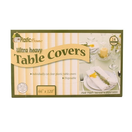 

Nicole Fantinis Disposable Clear ULTRA Heavy Duty Table Cover or Cover Protector: Pre Cut for use on Shabbos Great for All Occasions (66x120 - 14 Count): 6 Pack