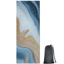 Blue Gold Wave Marble Pattern Hot Yoga Mat Towel Non Slip for Hot Yoga - Quick-Drying Yoga Mat Cover with 4 Corner Pockets with Travel Bag - Hot Yoga Towel Non Slip 70"x26"