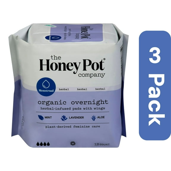 The Honey Pot Overnight Lavender Pads 12 ct (Pack of 3)