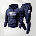 thumbnail image 2 of Sewkxo Men's Sweatsuits 2 Piece Set Lightweight Fleece American Flag Print Drawstring Hoodie and Sweatpants Fall Winter Hooded Solid Color Ribbed Pullover Set with Pocket,Navy XL, 2 of 4