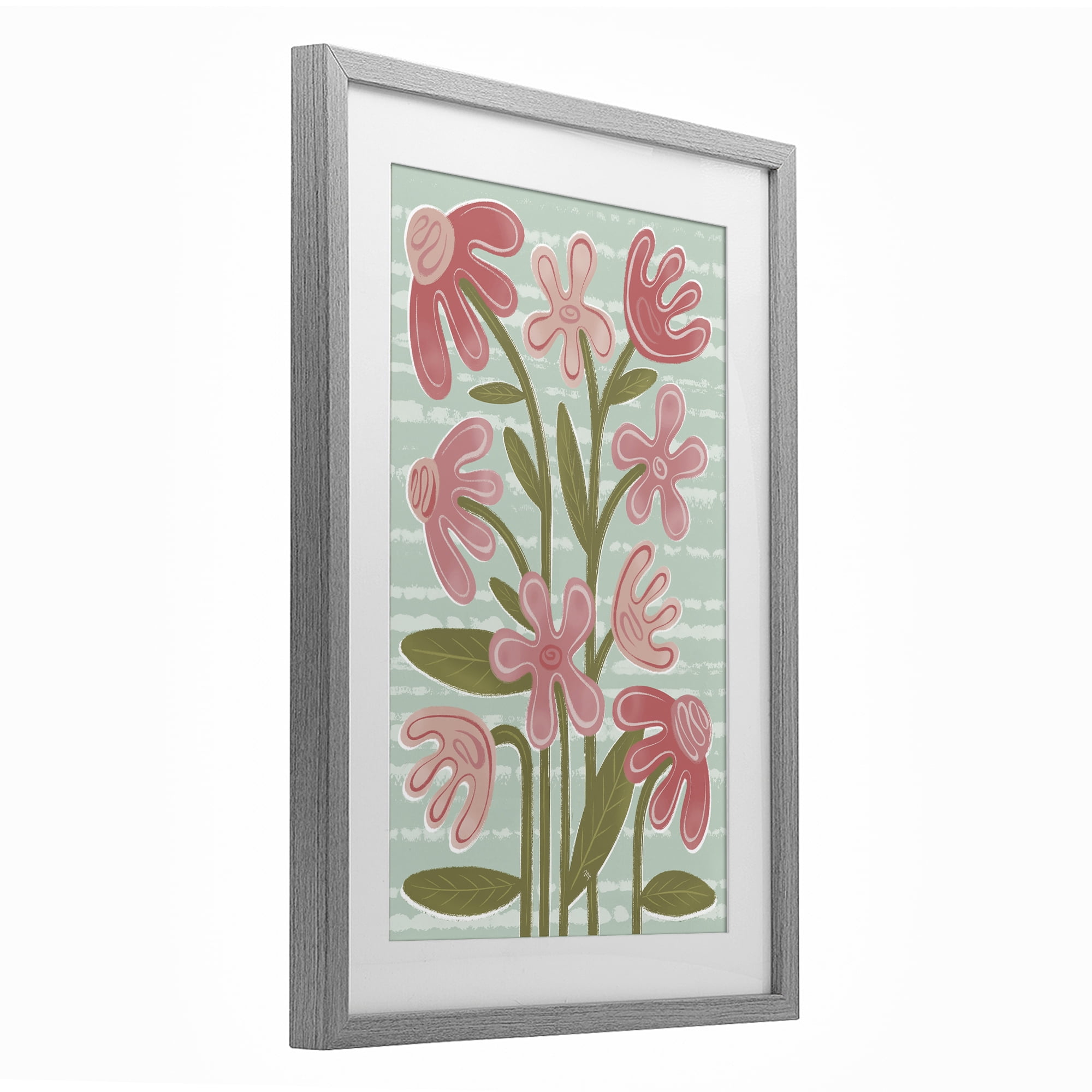 Stupell Industries Pink Whimsy Midcentury Flowers Gray Framed Print Under Glass, design by Martina Pavlova