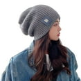 thumbnail image 2 of harmtty Female Winter Hat Knitted Thick High Elasticity Solid Color Unisex Ear Soft Casual Warm Windproof Anti slip Baggy Beanie Men Skull Cap Grey, 2 of 8