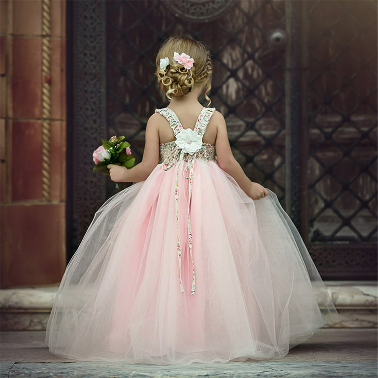 Flower Kid Girls Tulle Long Dress Fancy Pageant Gown Wedding Bridesmaid  Dresses