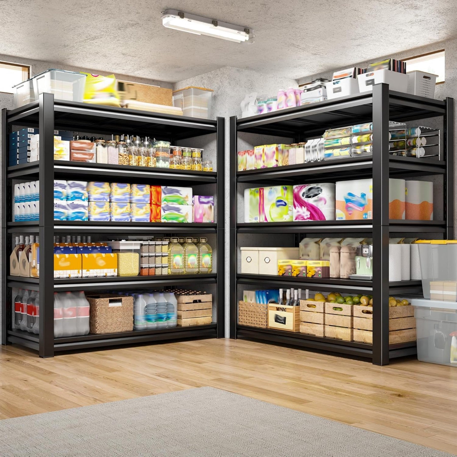 Sailvan 3000LBS Heavy Duty Garage Shelving, 5-Tier Adjustable Metal Storage Shelves, Industrial Steel Utility Rack, 48"W x 24"D x 72"H,Black
