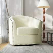 DREAMSIDEA Modern Nailhead Upholstered Linen Swivel Accent Chair White