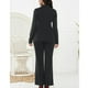 thumbnail image 4 of Conjunto de traje de mujer Slim Fit cuello vuelto con solapa bolsillo pantalones de pierna recta traje de mujer de manga larga negro L, 4 of 6