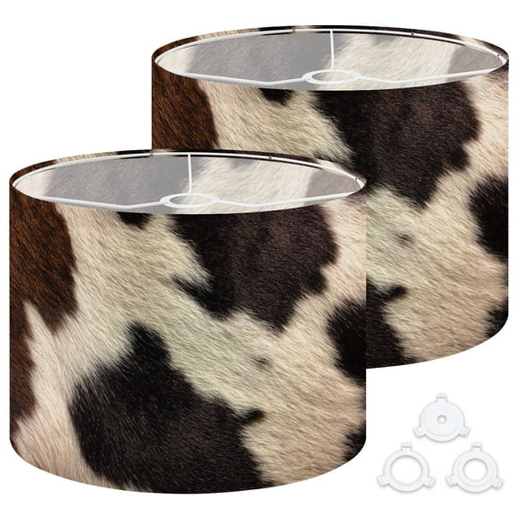 Lamp Shades Set of 2 Easy Assembly Real Cowhide Beautiful white brown cowhide Close up cow Drum Lampshades for Table Lamps Floor Lamps Pendant Light 13"x13"x10" Replacement Lamp Shade