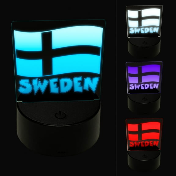 Sweden with Waving Flag Cute LED Night Light Sign 3D Illusion Desk Nightstand Lamp