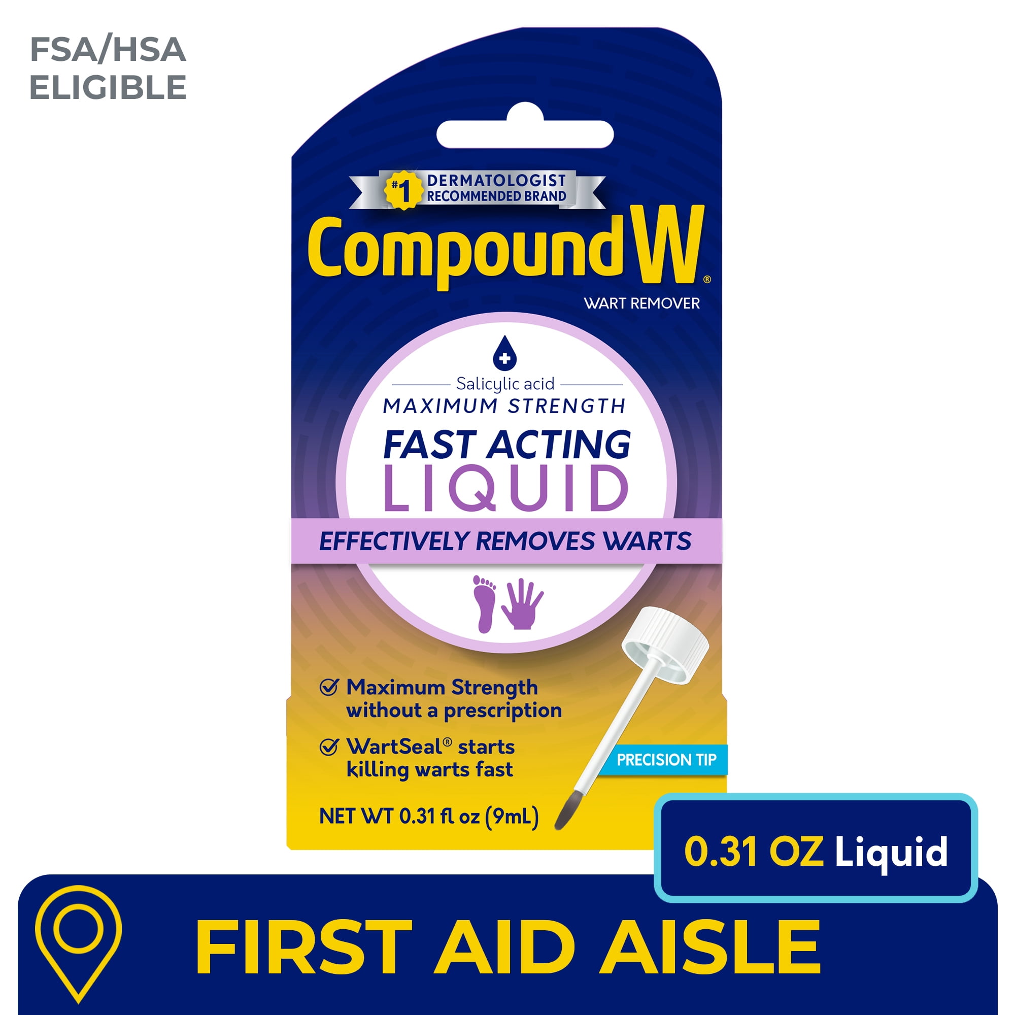 (4 pack) Compound W Maximum Strength Fast Acting Liquid Wart Remover, Salicylic Acid, 0.31 fl oz