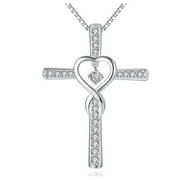 ROWENA J 925 Sterling Silver Cross Heart Crystal Stones Dangle and Handset Crystal Stones Jewelry-SS-129