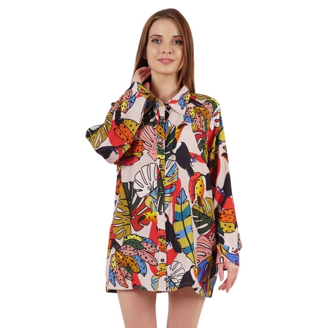 Inkmeso Printed Long Sleeve Oversized Shirt For WoMen's Loose Fit Button-Down Shirts Tunic