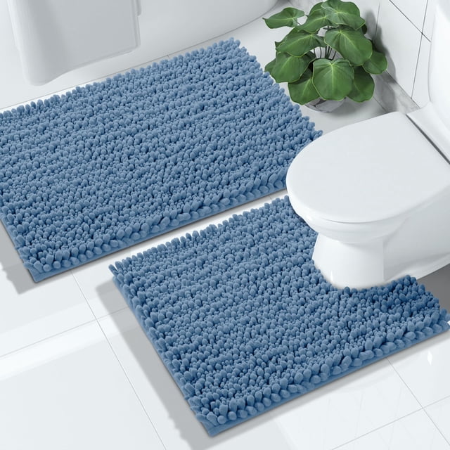 Juego de alfombras de baño Yimobra Chenille de 2 piezas, color azul vaquero