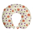 thumbnail image 1 of Flowers Travel Pillow Neck Rest, Pink and Purple Flowers and Falling Leaves Images Along Geometric Circles Pattern, Memory Foam Traveling Accessory Airplane and Car, 12", Multicolor, by Ambesonne, 1 of 2