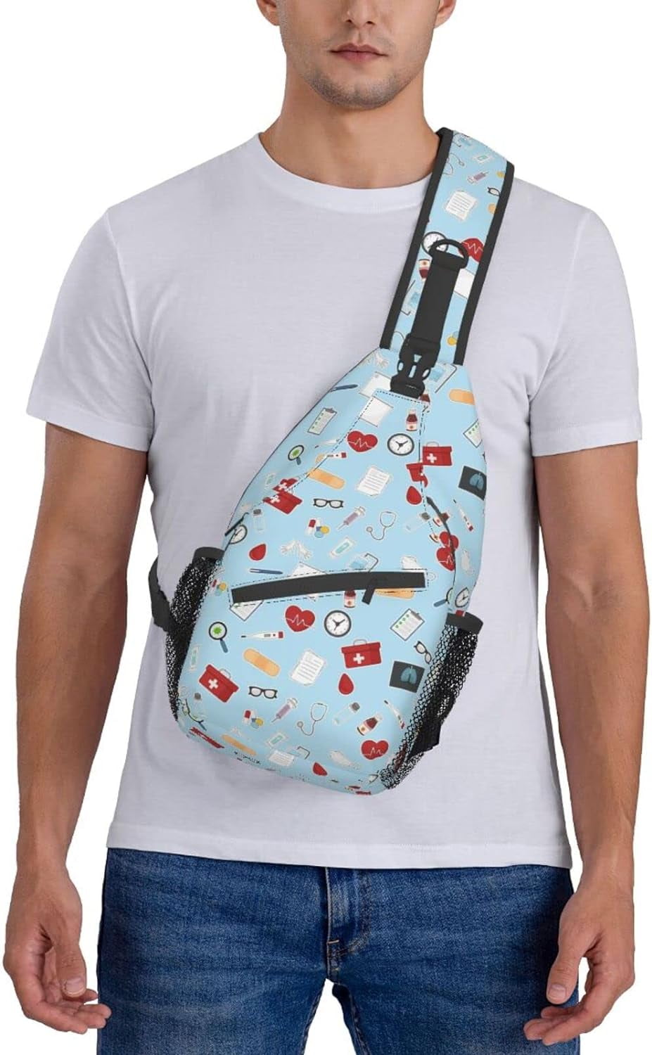 Nursing Theme Pattern Sling Bag Crossbody Hiking Travel Chest Bags Backpack Shoulder Daypack for Women Men