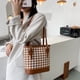 thumbnail image 1 of Bolso Femenino Bolso de tela escocesa retro Mujer PU Cubo Totes Bolsos de hombro casuales (marrón), 1 of 6