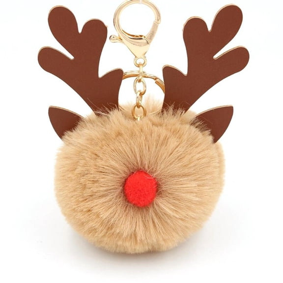 Christmas Elk Keychains with Pom Pom Ball Cute Reindeer Keyrings Hanging Xmas Ornament Purse Bag Charm Accessory for Women Men