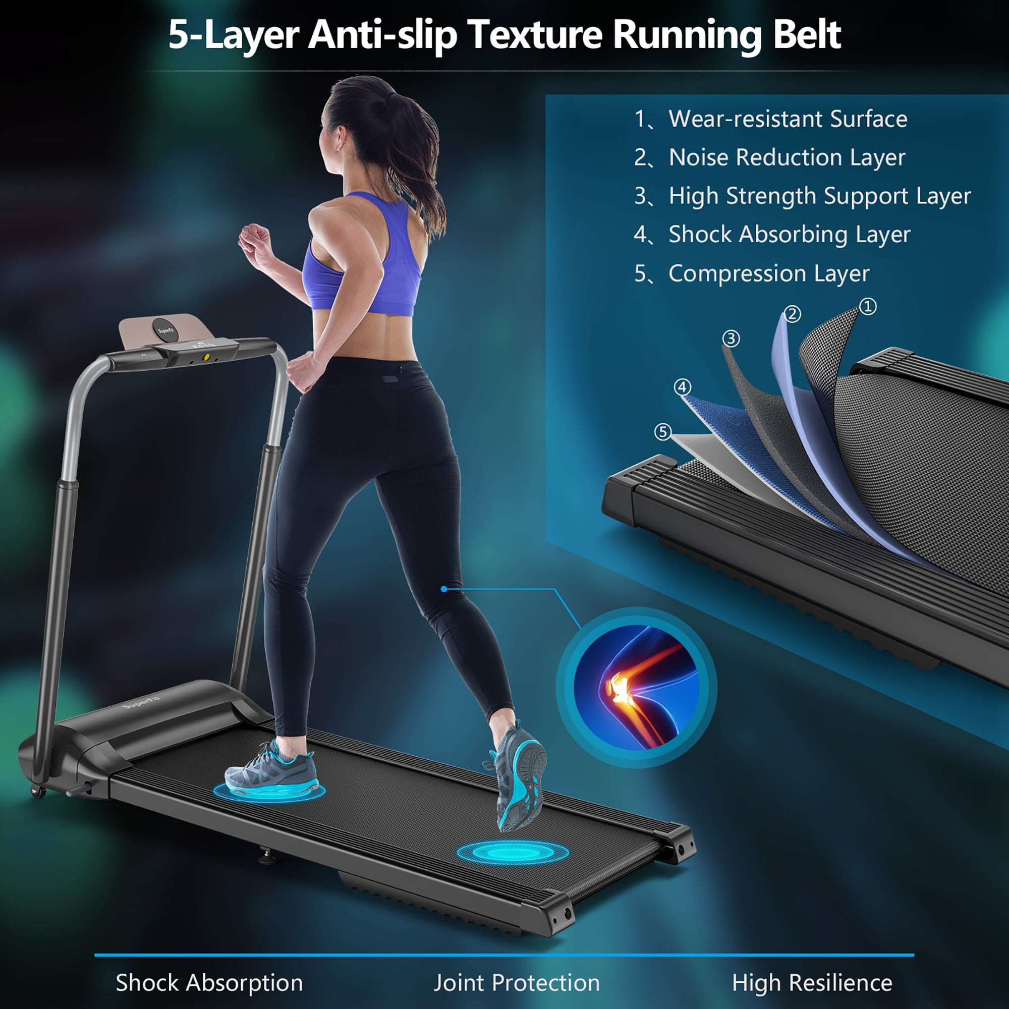 Costway 3HP Folding Treadmill Compact Walking Jogging Machine W/Touch Screen APP Control