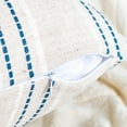 thumbnail image 4 of Sunlit 20x20 Decorative Farmhouse Linen Throw Pillow Covers, Textured Pillow Case, Set of 2,Beige with White & Navy Blue Stitch Yarn Dyed Stripe Cushion Cover for Sofa Couch Living Room(Cover ONLY), 4 of 6