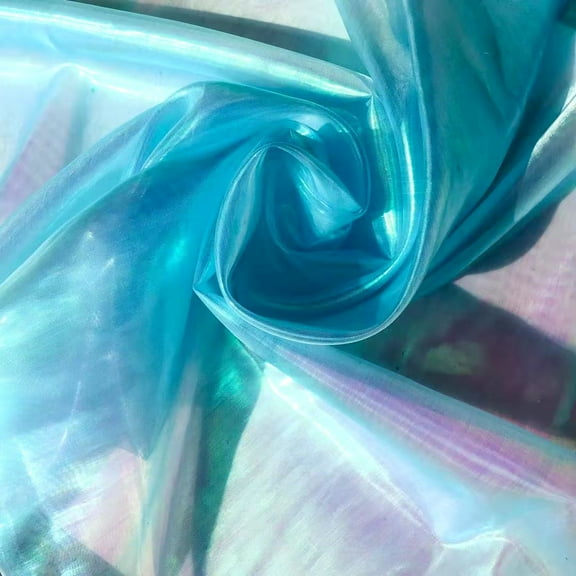 NAMZI 3 Yard Magic Rainbow Laser Gradient Organza Lace Fabric,Iridescent Holographic Gauze Fabric for Wedding Dress,Curtain,Photography Background,Party,DIY Supplies,Home Decor (Magic Lake Blue)