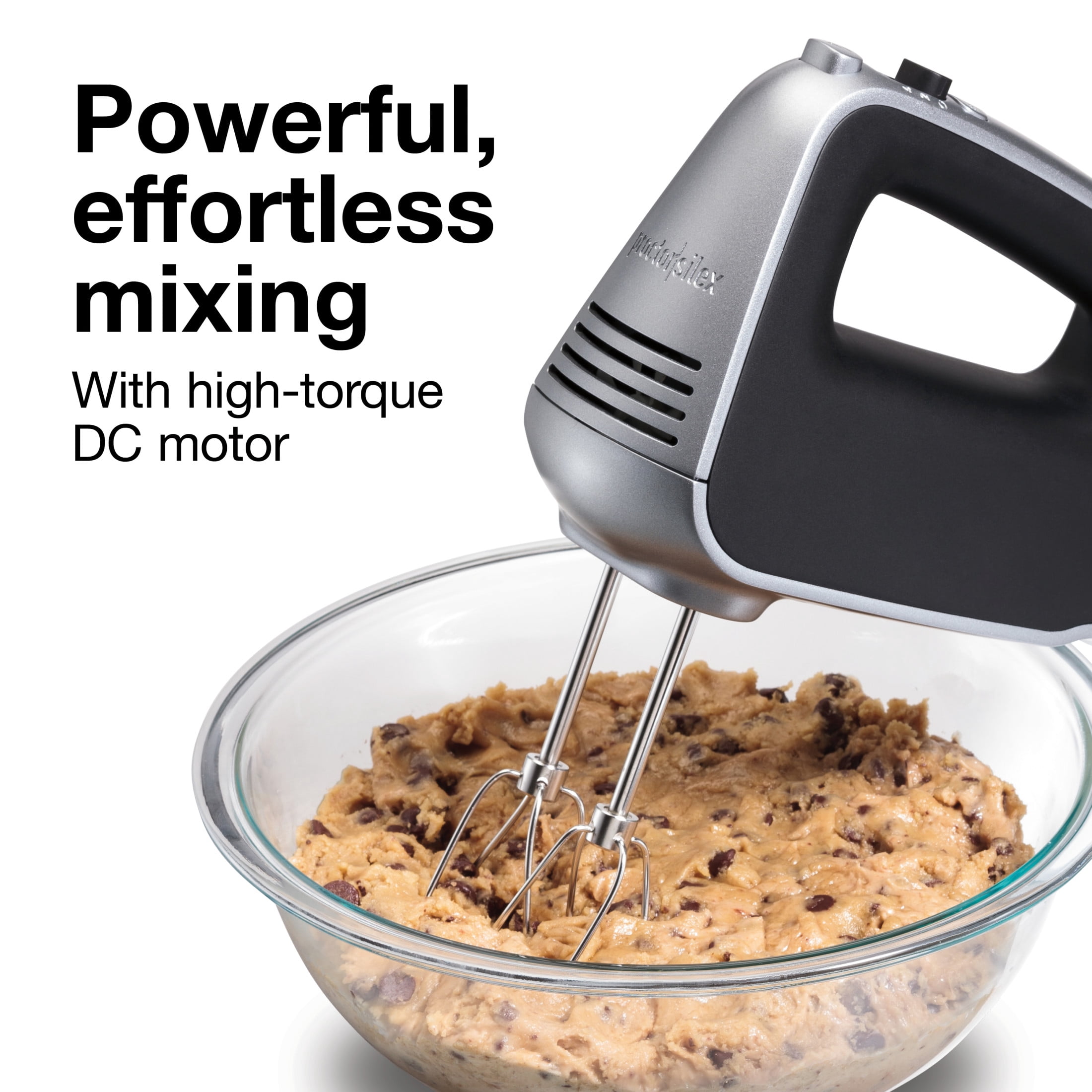 Proctor Silex 5-Speed Electric Hand Mixer with Boost, 1.3 Amp DC Motor, Mixer for Kitchen, Black & Silver