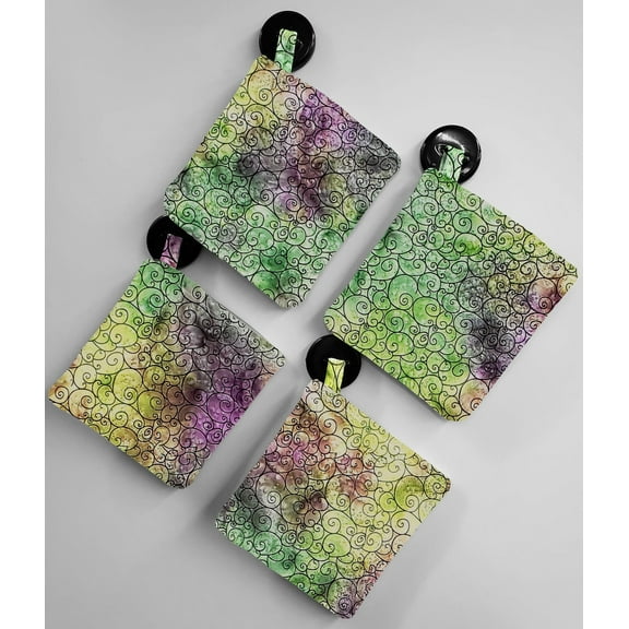 Batik Tie Dye Pot Holders (Set of 2) by Penny's Needful Things (Purple Green Swirl)