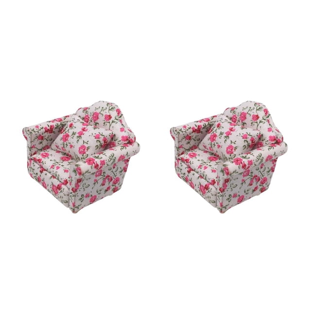 Vogacara Sofá Mini muebles casa de muñecas juguete miniaturas almohada decoración simulación adornos modelo accesorio de regalo rosa Rosa 2piezas