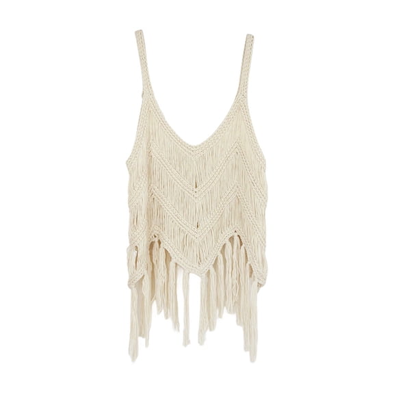 Cqxid525 Womens Tank Tops Women Fringe Western Tassel Tank Tops Sleeveless V Neck Crochet Crop Top Boho Knitted Spaghetti Straps Vest Fashion Summer Casual Basic Top Shirt