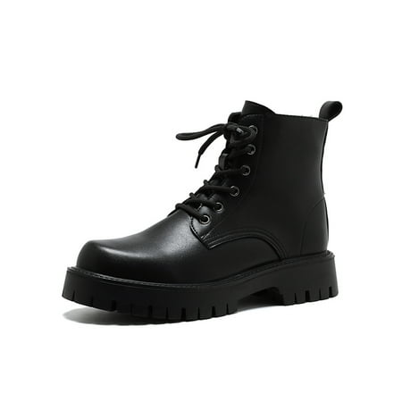 

Eloshman Mens Work Boots Round Toe Ankle Boot Zipper Motorcycle Bootie Casual Breathable Lace Up Fashion Booties Comfort Winter Shoes Dark Black 5.5