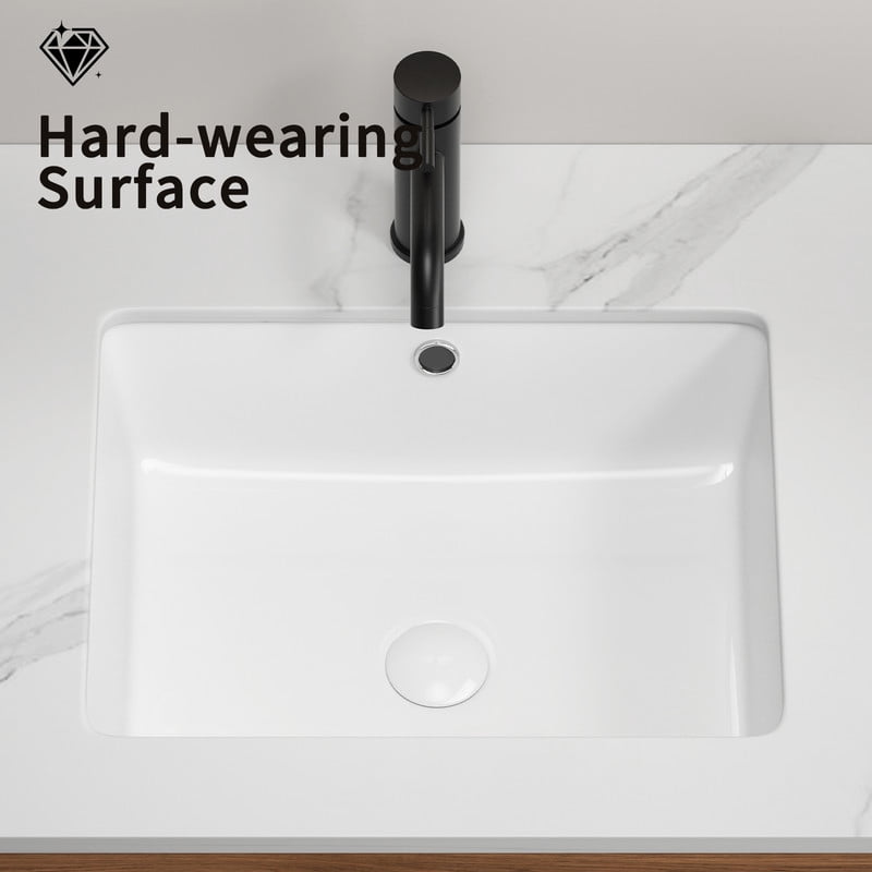 TICOZE Modern White Rectangular Undermount Bathroom Sink, Vanity Sink with Overflow, High-Quality Ceramic Vessel Sinks Style Basin Sink for Under Counter Installation