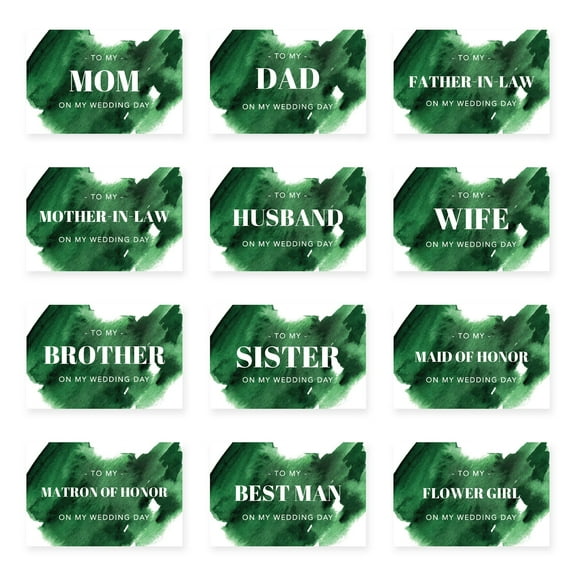 Koyal Wholesale Wedding Day Gift Cards Set with Envelopes Set of 12, Emerald Green Brushstroke