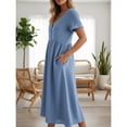 thumbnail image 6 of Vibrex Summer Dresses for Women Plus Size Women's V-Neck Solid-Color Casual Long-Sleeved Pocket Short Dress Vacation Sundress Light Blue_XL, 6 of 6