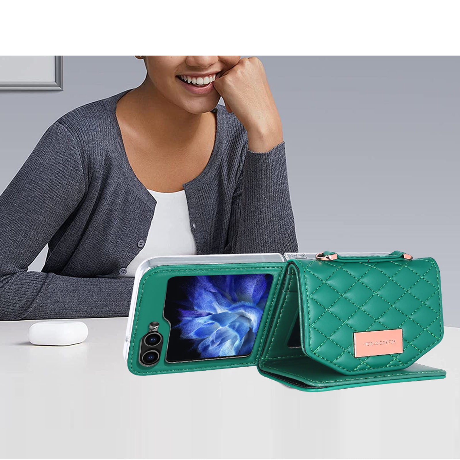 for Samsung Galaxy Z Flip 6 Case with Card Slots, [Crossbody Strap] [RFID Blocking] Women Girls PU Leather Wallet Case Lanyard Crossbody Bag Phone Case for Samsung Galaxy Z Flip 6,Green
