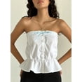 thumbnail image 6 of Suagox Women Tube Tops Lace Trim Tie-Up Buttons Strapless Tops Tank Tops Summer Backless Bandeau Shirts, 6 of 10